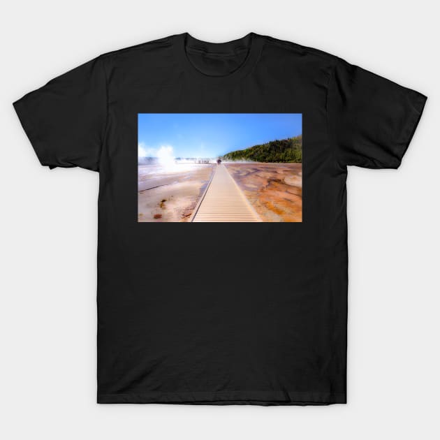 Boardwalk to the Grand Prismatic Yellowstone Wyoming T-Shirt by Debra Martz